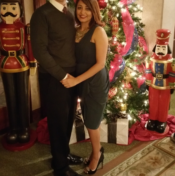 BCBGMaxAzria cocktail dress dark green one shoulder - Picture 6 of 6